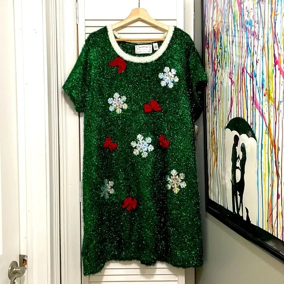 women's ugly christmas dress String Lights Womens Ugly Christmas Sweater Dress